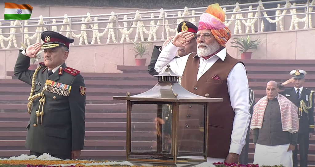 Prime Minister Paying Tribute To Brave Hearts On 75Th Republic Day